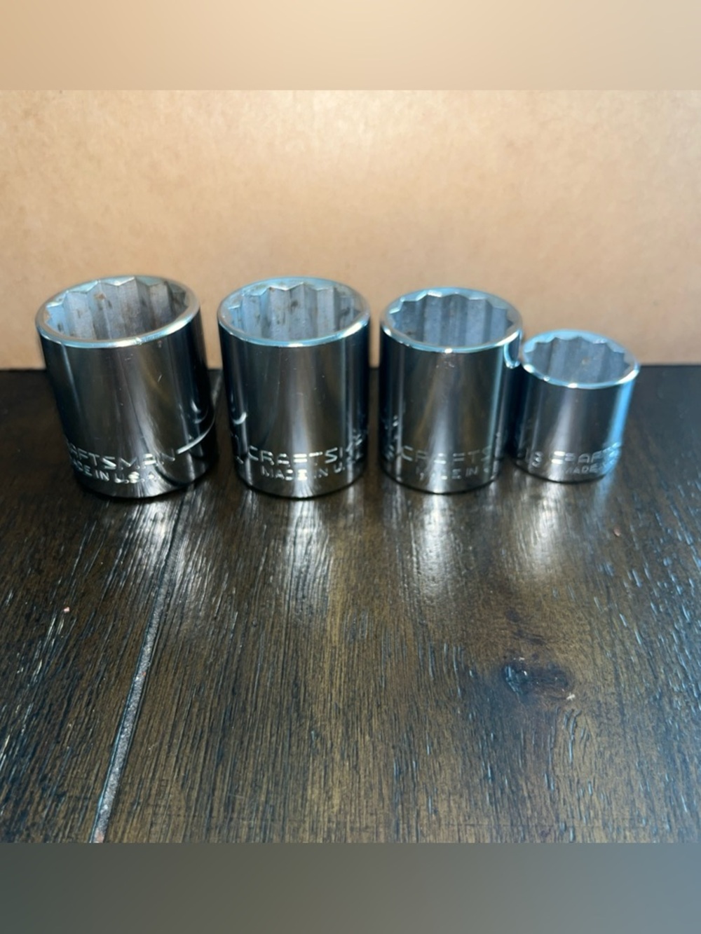 Craftsman (4) 12 Point Sockets  1  1/16 - 1 - 15/16 - 13/16 (VV & G) Great Shape